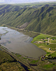 Aerial photo of Marsh Creek in flood.