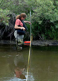 Amy Jenkins measuring current velocity at Marsh Creek.